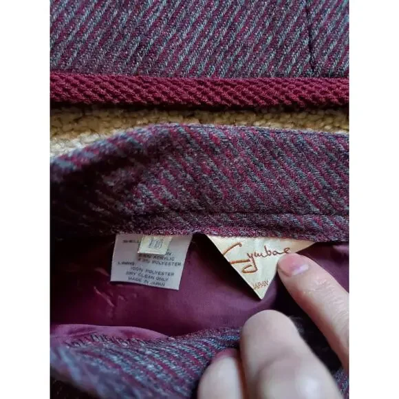 Cymbal Japan Vintage Wool Maroon/Purple 2-pc Skirt and Jacket Set, Size Small